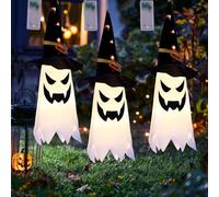 Lot de 3 grands chapeaux de sorcière fantôme lumineux à suspendre pour Halloween, longue durée de vie, haute lumière pour extérieur, porche, arbre de cour, utilisation en intérieur, 80 cm