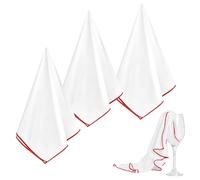 Lot de 3 Grands Chiffons de Polissage en Microfibre, 60x42 cm Essuie Verre Professionnel Sans Trace et Sans Peluche, Chiffon Lustrage pour Verres à Vin, Cristal et Miroirs (Blanc avec Bord Rouge)