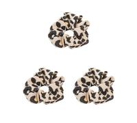 Lot de 3 grands chouchous pour cheveux - Imprimé léopard - Extensible et réglable - Multicolore - Léopard - Kaki - Crème