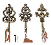 Lot de 3 grands crochets muraux décoratifs en fonte style shabby chic rustique doré ferme métal charme de la campagne française grands crochets de suspension décoratifs avec vis et chevilles de