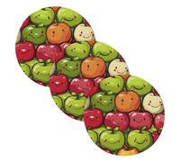 Lot de 3 grands dessous de plat pour plats chauds de 38,1 cm en fil de coton résistant à la chaleur pour bol, repose-cuillère, pour la cuisine et la pâtisserie, fruits de dessin animé, rouge et vert