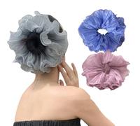 Lot de 3 grands élastiques à cheveux en mousseline de soie avec volants - Accessoires de cheveux pour femme - Bobbles - Sans dommage - Pour queue de cheval - Pour femmes et filles