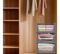Lot de 3 grands organisateurs de rangement empilables pour garde-robe - Boîte de rangement pliable - pour Vetements, Penderies, Dressing, Chambre,33,5 x 43 x 54,5 cm, (1 pc) -(Gris)