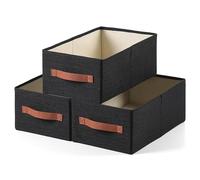 Lot de 3 grands paniers de rangement pliables en lin avec poignée, lavables, organiseur de placard pour pull, draps (noir, 40,6 x 24,9 x 17,9 cm)