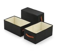 Lot de 3 grands paniers de rangement pliables en lin, lavables, avec poignée, organiseur de placard pour pull, draps (noir, 45,7 x 27,9 x 21,3 cm)