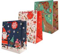 Lot De 3 Grands Sacs Cadeaux De Noël En 3 Motifs Festifs Père Noël Et Renne