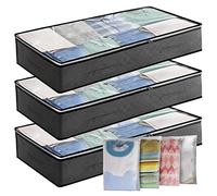 Lot de 3 grands sacs de rangement pour dessous de lit de 90 l avec 4 grands sacs à fermeture éclair - Sac de rangement pour vêtements avec fenêtre en PVC pour vêtements, couettes, couvertures, literie