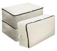Lot de 3 grands sacs de rangement réutilisables 100 % coton doux pour armoire, placard, chambre à coucher, dortoir universitaire, beige