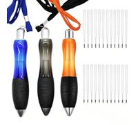 Lot de 3 Grands Stylos à Bille Lourds,Corps Épais Poignée Large + 24 Mines pour Tremblement Tunnel Carpien Main Faible - Stylo Ergonomique pour Bureau Usage Quotidien