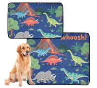 Lot de 3 grands tapis d'urine lavables pour chien - Tapis antidérapant pour lit d'animal de compagnie - 50,8 x 61 cm - Dinosaure volcan - Art pour enfants