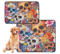 Lot de 3 grands tapis hygiéniques lavables antidérapants pour voiture et avion 50,8 x 61 cm Motif crâne en sucre Jour des morts