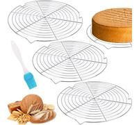 Lot de 3 grilles de refroidissement - 32,5 cm - En acier inoxydable - Refroidissement rapide et uniforme - Grille à gâteau avec brosse en silicone pour rôtir, griller, refroidir la cuisson