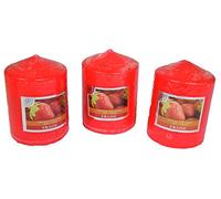 Lot De 3 Grosses Bougies Votives Decoratives Parfumées, Anti Tabac,Candles Pour La Decoration de L'Intérieur De votre Maison Et pour Créer Une Ambiance. Rouge, Parfun Fraise 7.5x10 cm Durée 40h