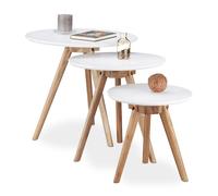 Relaxdays Table d'appoint bois de noyer lot de 3 table basse 50, 40 et 32 cm bout de canapé console plateau blanc design nordique, blanc nature