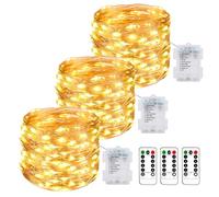 Lot de 3 Guirlande Lumineuse a Pile, 10M 100LED Guirlande Led à Pile avec Télécommande 8 Modes Fonction Minuterie IP65 Etanche Fil Lumineux Décoration Intérieur Extérieur Chambre Noël Mariage Jardin