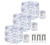 Lot de 3 Guirlande Lumineuse a Pile, 10M 100LED Guirlande Led à Pile avec Télécommande 8 Modes Fonction Minuterie IP65 Etanche Fil Lumineux Décoration Intérieur Extérieur Chambre Noël, Blanc Froid