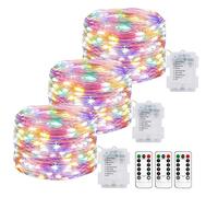 Lot de 3 Guirlande Lumineuse a Pile, 10M 100LED Guirlande Led à Pile avec Télécommande 8 Modes Fonction Minuterie IP65 Etanche Fil Lumineux Décoration Intérieur Extérieur Chambre Noël Mariage Jardin