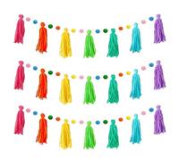 Lot de 3 guirlandes à Pompons et Franges, Guirlande en Boules de Feutre avec Franges en Fil Arc en Ciel, 1,3 m, décoration bohème pour Maison, fêtes, Baby Shower, à Poser à Plat
