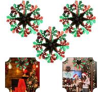 Lot de 3 guirlandes de Noël en forme de flocons de neige - Vert/rouge - Pour extérieur et intérieur - Pour Noël, mariage, fête