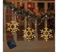 Lot de 3 guirlandes lumineuses solaires d'extérieur en forme de flocons de neige - 4 m - Éclairage de Noël solaire extérieur - Blanc chaud - Résistant aux intempéries - Décoration de Noël pour jardin