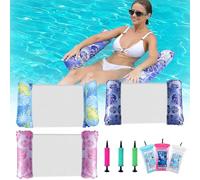 Lot de 3 hamacs gonflables pour piscine, 4 en 1 avec 3 pompes à air et 3 étuis étanches pour téléphone portable, hamac gonflable pour piscine, chaise longue pour la plage, les vacances d'été