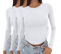 Lot de 3 hauts à manches longues pour femmes Y2K couche de base thermiques maillots de corps ajustés moulants pour sortir t-shirt col rond extensible coupe ajustée esthétique streetwear 3 pièces