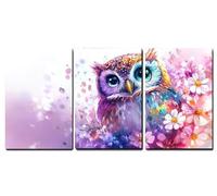 Lot de 3 Hibou Tableau Décoration Murale Affiche Décoration Chambre Impression sur Toile Fleur Peintures sur Toile Décor Murale pour Chambre Maison Suspendu Art Décor,Cadeau Femme,55x80cmx3pcs,-f561b