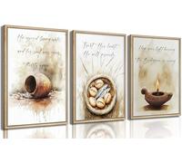 Lot de 3 histoires bibliques chrétiennes sans cadre - Art mural inspirant Jésus nourrit les 5000 histoires bibliques - Décoration murale Miracle des cinq pains - Œuvre d'art pour salon - 20,3 x 30,5