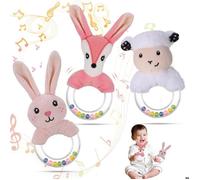 Lot de 3 hochets sensoriels en peluche pour bébé de 0 à 12 mois, idéal comme cadeau de naissance pour bébé garçon et fille.,x