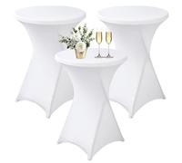 Lot De 3 Housse Mange Debout 80x110cm, Housse De Table Ronde Extensible, Blanc Housse pour Table Haute, Élastiques Et Faciles d'entretien pour Cocktail Mariage Banquet Anniversaire Banquet Bartable