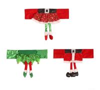 Lot de 3 housses de dossier de chaise de Noël en peluche extensible et clochettes, rubans décoratifs pour améliorer les décorations de vacances et de fête saisonnières
