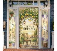 Lot de 3 housses de porte de bienvenue au citron, cottage rustique, lavande, oiseau, printemps, vert, vacances, porche, bannière décorative pour maison, porte d'entrée, cour, patio