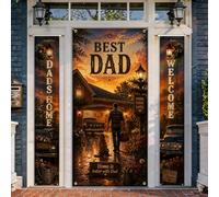 Lot de 3 housses de porte de bienvenue avec inscription « Dad Welcome Home » - Orange - Décoration pour porte d'entrée, intérieur et extérieur