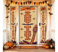 Lot de 3 housses de porte de bienvenue chauve-souris avec torche à fleurs tropicales pour Halloween, orange, vacances, porche, bannière décorative pour porte d'entrée, entrée extérieure