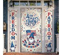Lot de 3 housses de porte de bienvenue en forme de nain de bienvenue, feux d'artifice patriotiques, étoiles du 4 juillet, rouge, décoration pour porte d'entrée, maison, porte, patio