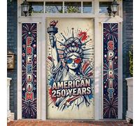 Lot de 3 housses de porte de bienvenue en forme de statue de la liberté, feux d'artifice vintage patriotiques, étoiles, jour de l'indépendance, rouge, vacances, porche, bannière décorative pour porte