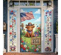 Lot de 3 housses de porte de bienvenue en forme de vache, drapeau festif et fantaisie, fleurs de l'indépendance, rouge, porche vertical, bannière, décorations pour porte d'entrée, maison, porte de