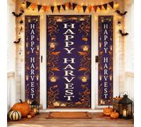 Lot de 3 housses de porte de bienvenue festives rustiques citrouilles d'automne violettes pour porche de vacances, bannière décorative pour entrée, maison, porte, terrasse
