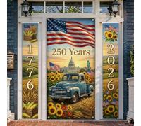 Lot de 3 housses de porte de bienvenue pour camion, motif tournesols rustiques, drapeaux américains, jaunes, vacances, porche, bannière décorative pour entrée, maison, porte, patio