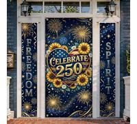 Lot de 3 housses de porte de bienvenue tournesol, feux d'artifice festifs, cœur, jour de l'indépendance, bleu marine, porche vertical, bannière, décorations pour maison, porte d'entrée, cour, patio