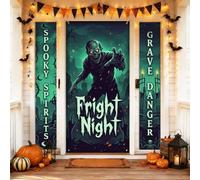 Lot de 3 housses de porte de bienvenue zombies, esprits effrayants effrayants pour tombe, Halloween, vacances, porche, bannière décorative pour entrée, fête, réunion de famille