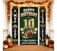 Lot de 3 housses de porte d'entrée athlétiques sur le thème du football pour 10e anniversaire | Thème football, bannière de porte, célébration d'anniversaire, décoration de fête athlétique, cadeau pour les fans de sport