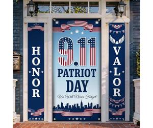 Lot de 3 housses de porte d'entrée avec citation commémorative du patriote | Hommage commémoratif, bannière de porte, honneur du premier intervenant, décoration commémorative, graphique d'horizon
