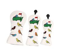 Lot de 3 housses de protection durables en polyuréthane pour club de golf - Motif oiseau - Blanc
