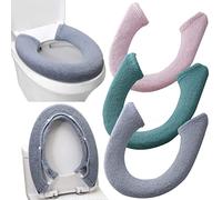 Lot de 3 housses de siège de toilette, douces et épaisses avec boutons-pression fixes, extensibles et lavables (gris, rose, vert)