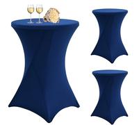 Lot de 3 housses de table bleu marine - 80 cm - Tables mange-debout et bistro - Poches pour pieds - Mariage, fête d'anniversaire, banquet