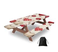 Lot de 3 housses de table de camping avec protections de banc, motif écossais élastique, imperméable, rectangulaire, avec sac de rangement