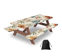 Lot de 3 housses de table de camping ethniques à fleurs avec protection de banc, style vintage, élastique, imperméable, rectangulaire, avec sac de rangement