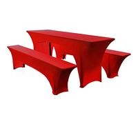 Lot de 3 housses de table élastiques et coussins de banc pour 50 cm/70 cm de largeur - Pour festival, tente de bière - Rouge (50 cm)