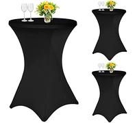 Lot de 3 Housses de Table Haute Noires - Pour Tables Hautes et Bistro - Diamètre 70-75 cm - Extensible - Avec Poches pour Pieds - Pour Mariage, Fête d'Anniversaire, Banquet (70 cm, Noir)